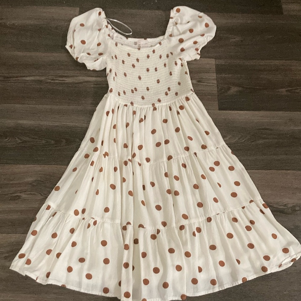 GB Girls Cream Smocked Sundress with Puff Sleeves